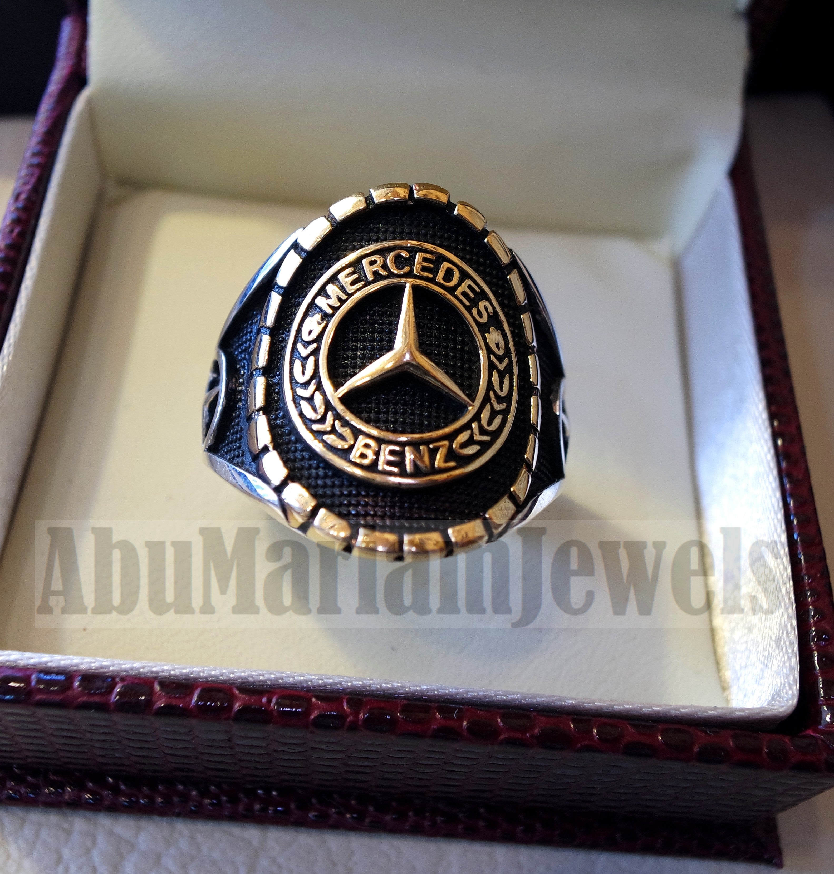 Mercedes Benz sterling silver 925 and bronze heavy man ring new car ideal  gift all sizes 1002