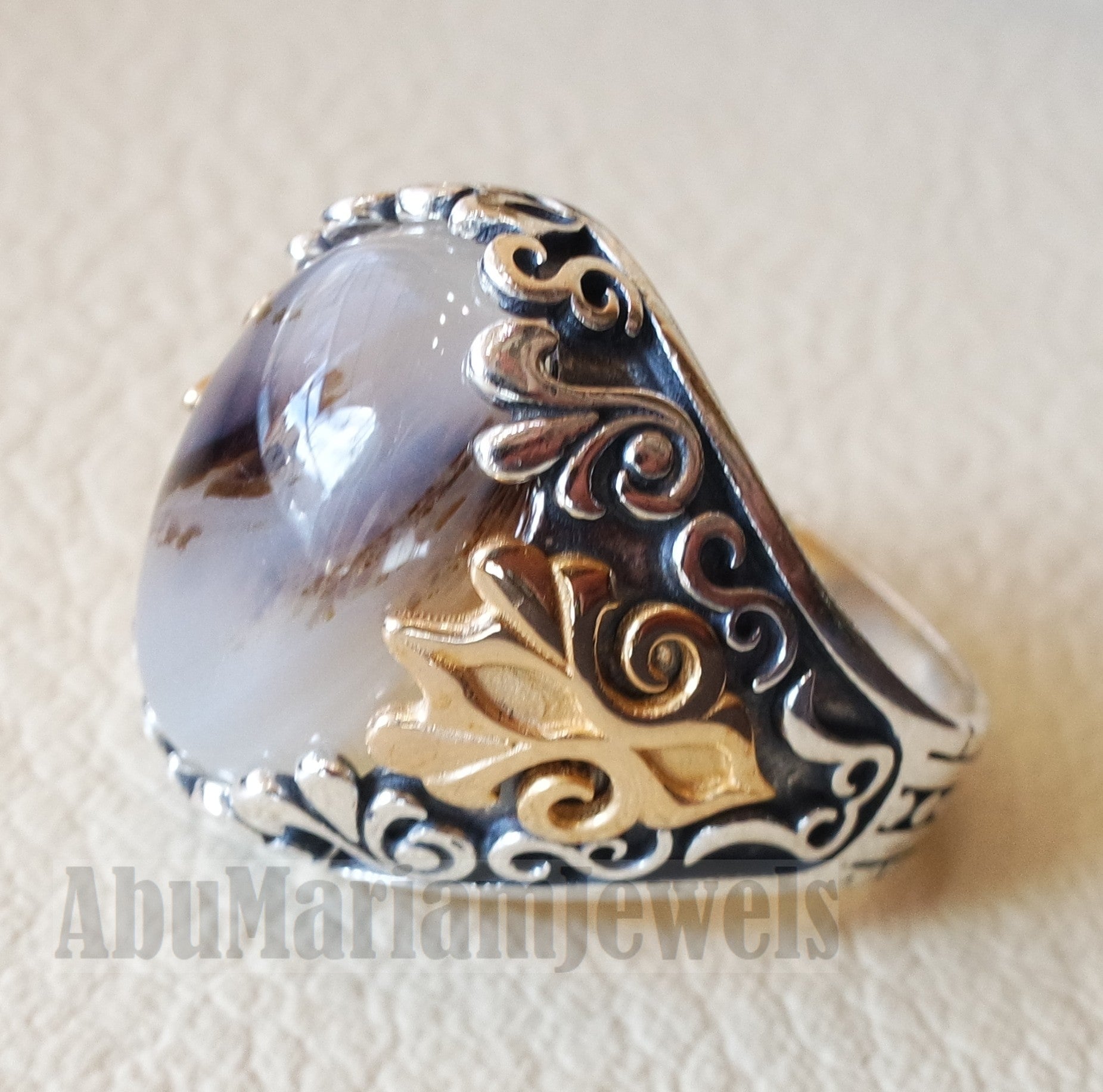 oval yamani aqeeq natural semi precious multi color agate gemstone men ring sterling silver 925 and bronze jewelry all sizes عقيق يماني aq001