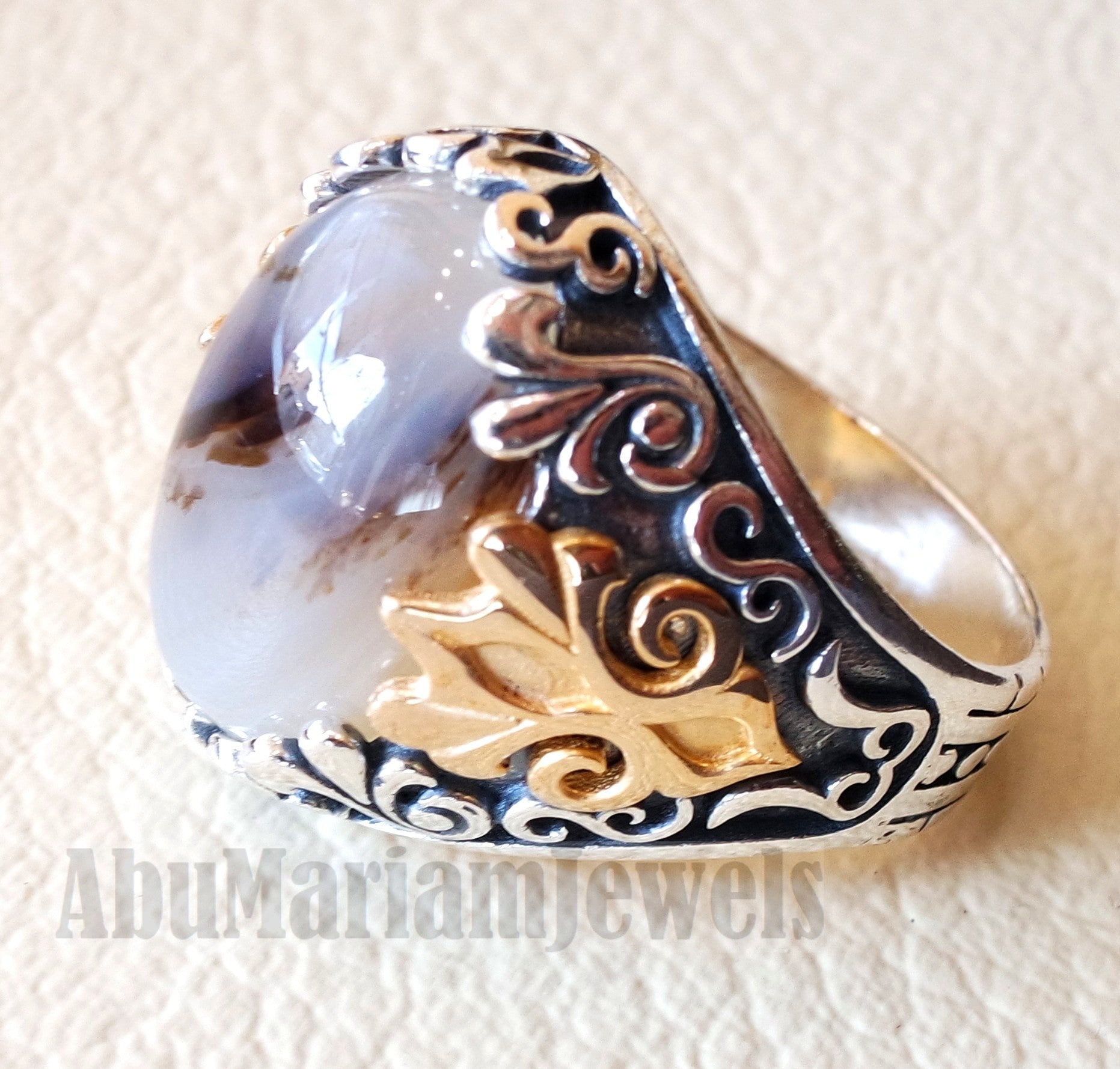 oval yamani aqeeq natural semi precious multi color agate gemstone men ring sterling silver 925 and bronze jewelry all sizes عقيق يماني aq001