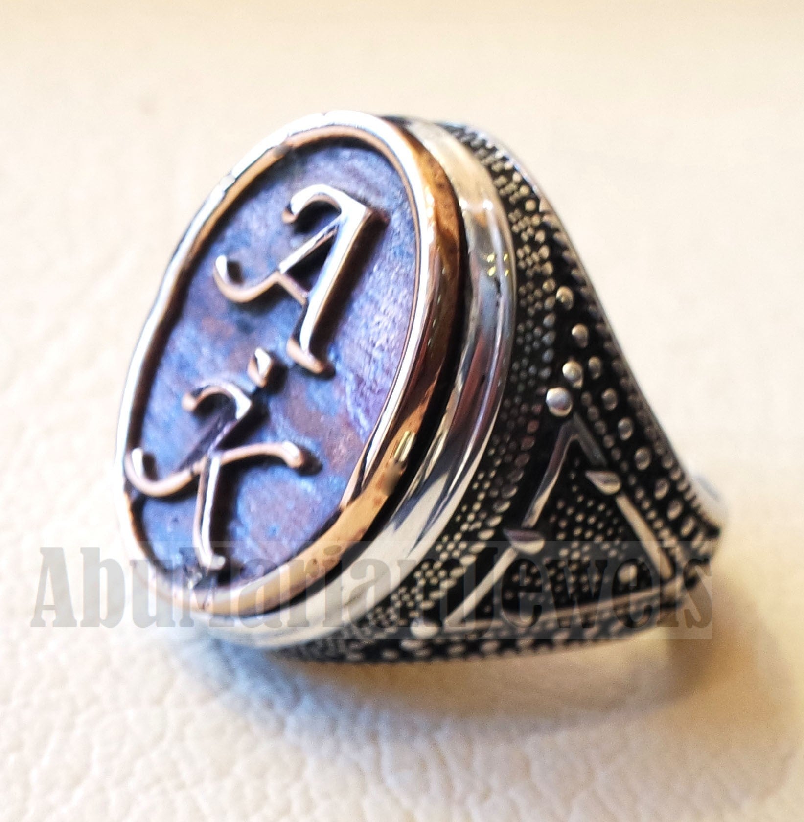 Initials Customized men ring personalized any 2 letters antique jewelry style sterling silver 925 and bronze any size In-1001
