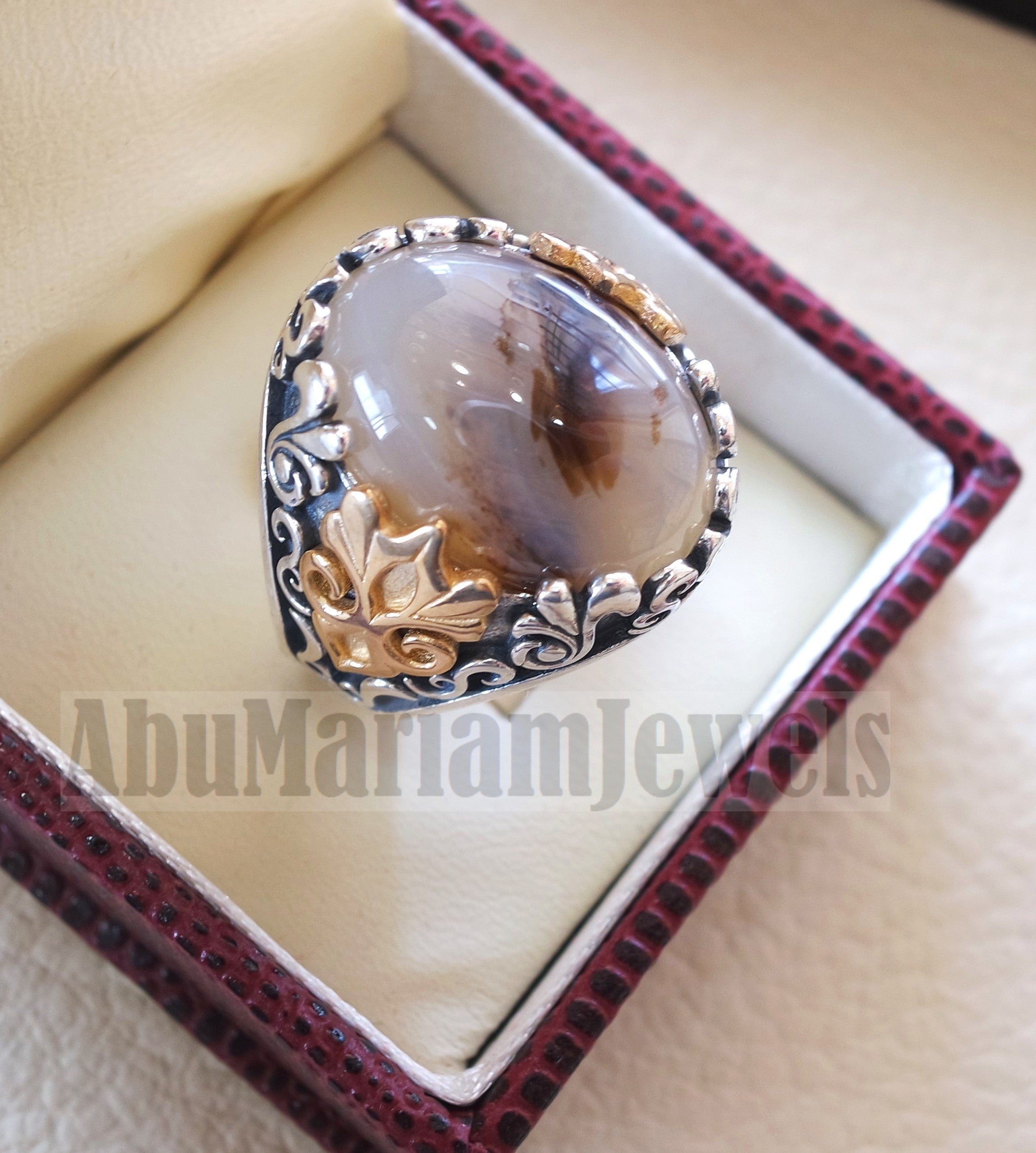 oval yamani aqeeq natural semi precious multi color agate gemstone men ring sterling silver 925 and bronze jewelry all sizes عقيق يماني aq001