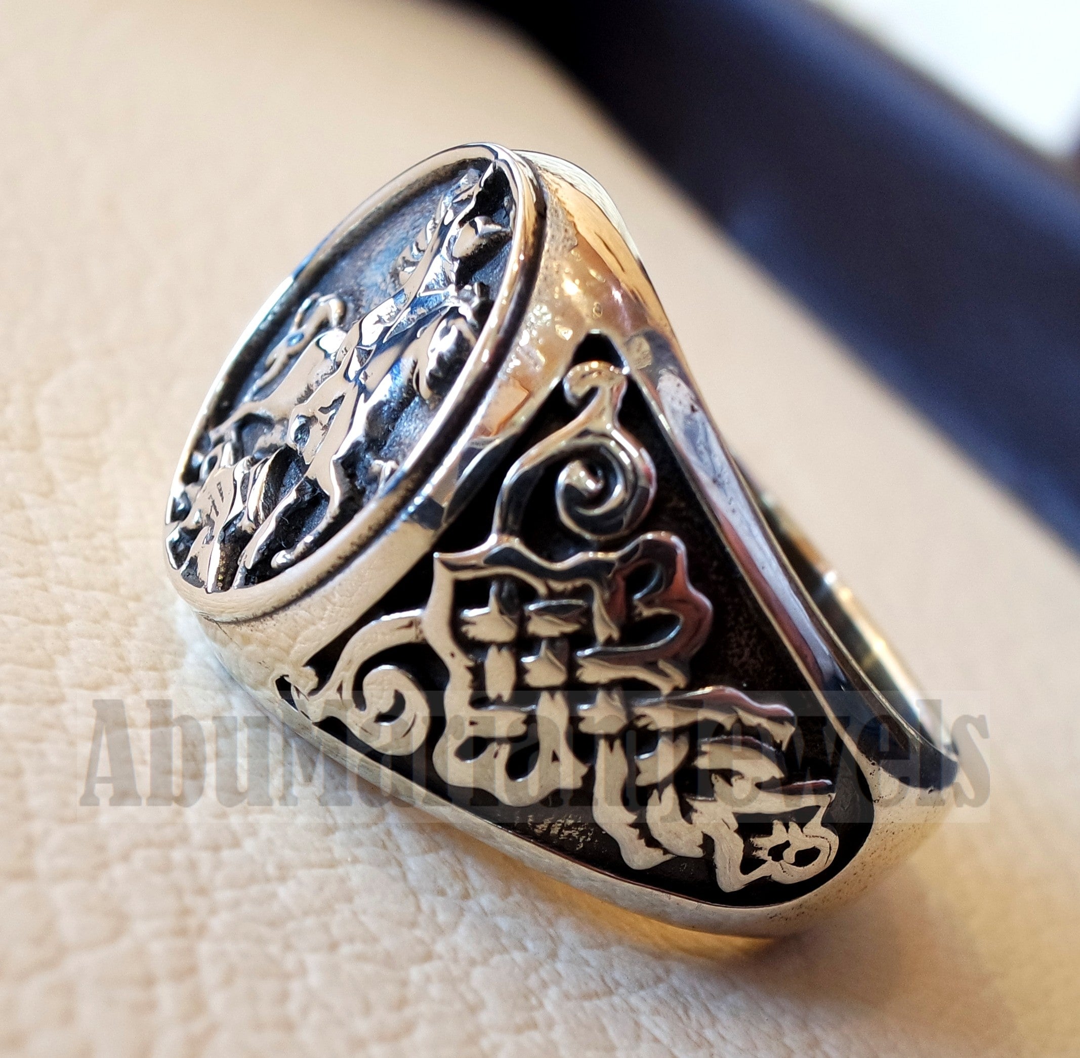 St George's and the dragon heavy man ring round sterling silver 925 historical religious Greek Orthodox Christian all sizes jewelry