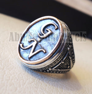 Initials Customized men ring personalized any 2 letters antique jewelry style sterling silver 925 and bronze any size In-1002