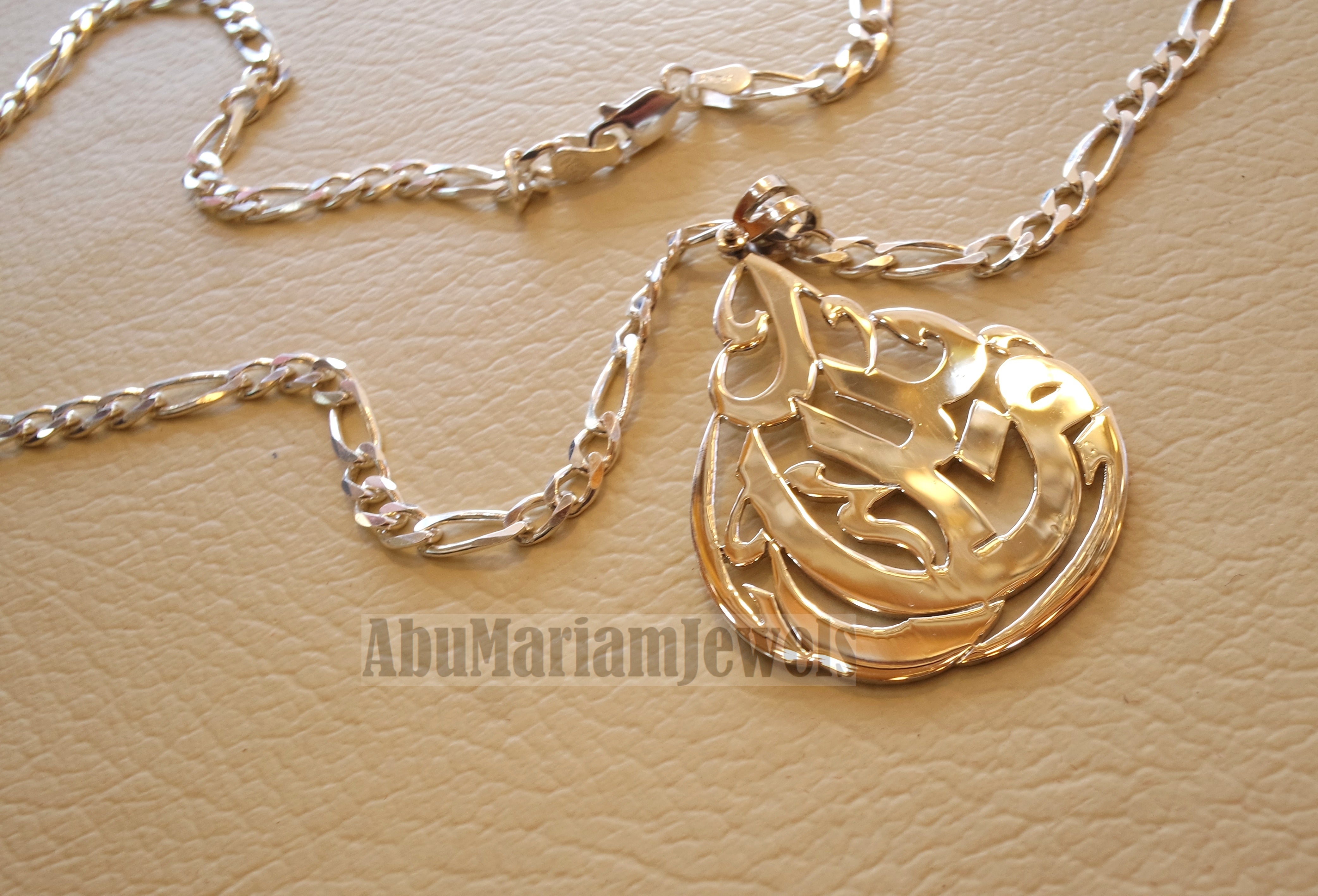 pendant with heavy chain any one or two names arabic made to order customized polish sterling silver 925 big pear shape other can be applied اسماء عربي