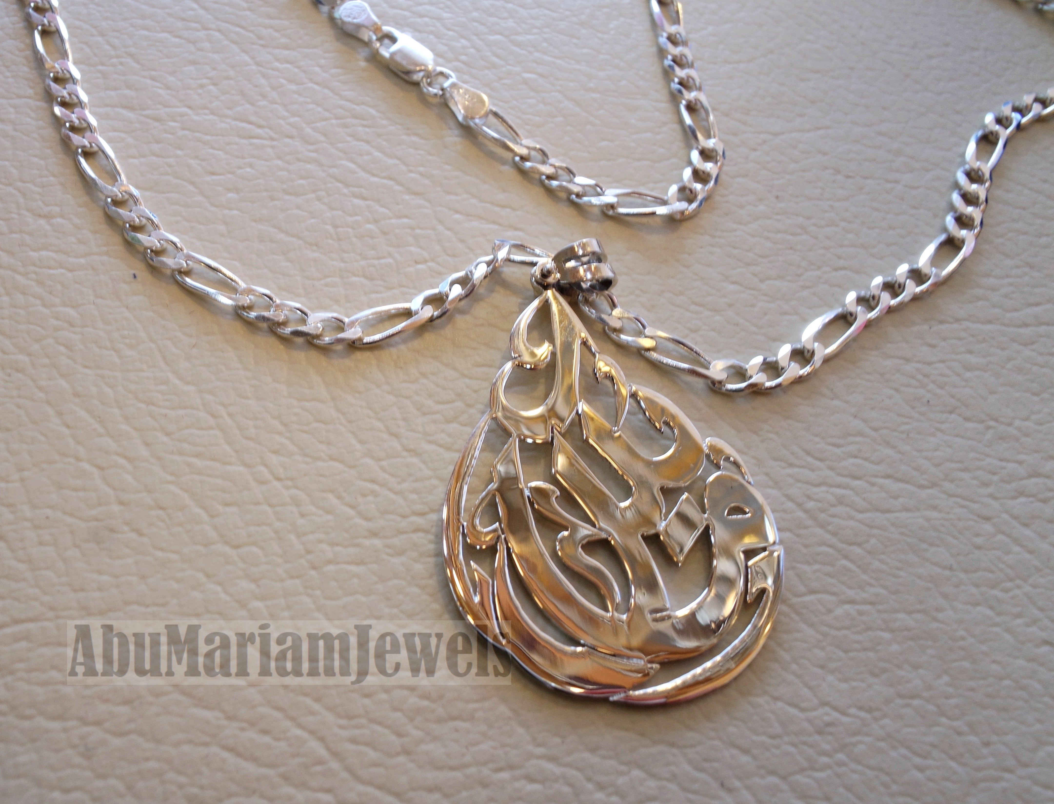 pendant with heavy chain any one or two names arabic made to order customized polish sterling silver 925 big pear shape other can be applied اسماء عربي