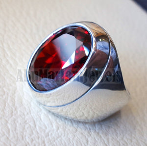garnet identical synthetic stone high quality cubic zircon red color huge heavy men ring sterling silver 925 any size ottoman jewelry