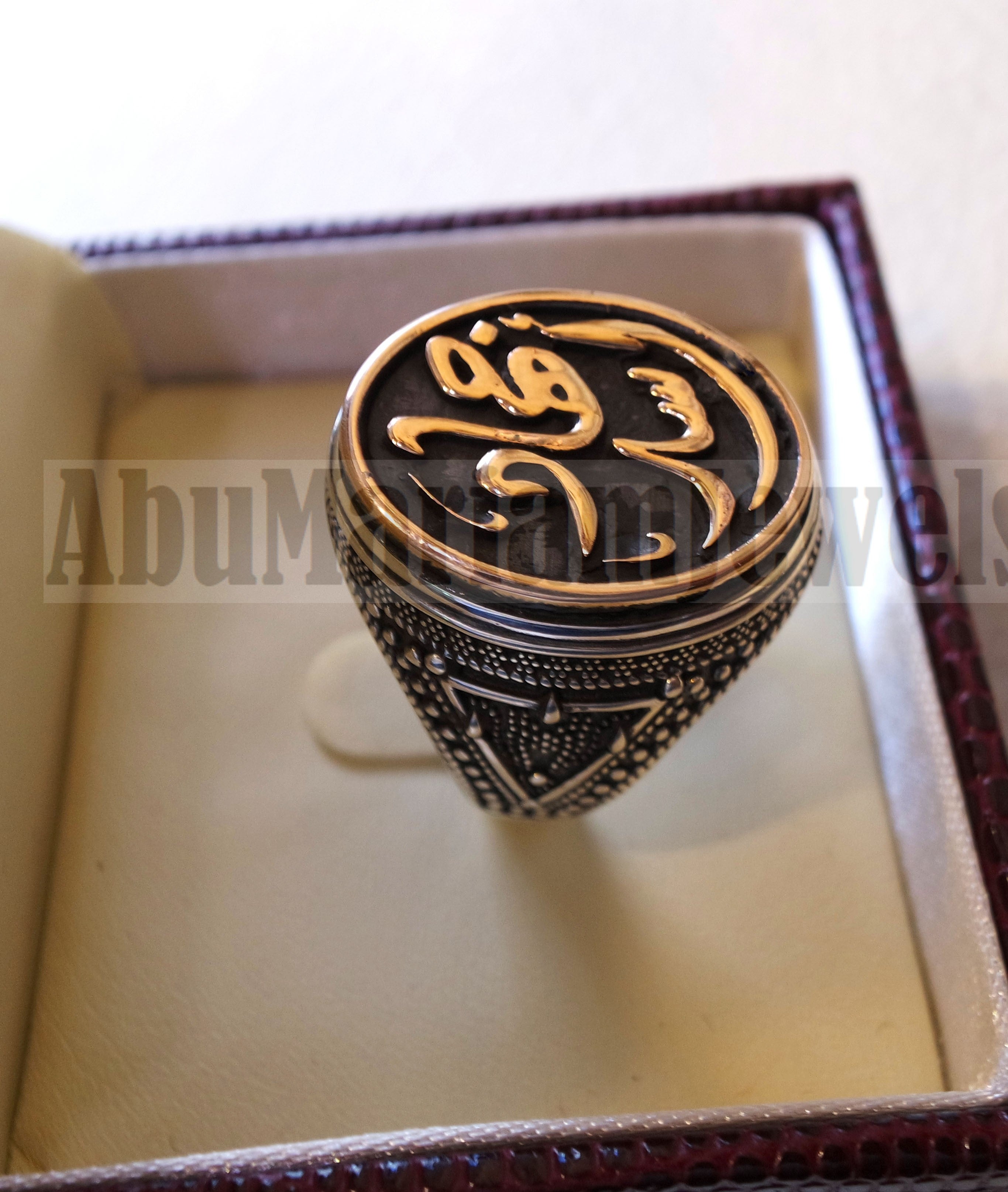 Customized Arabic calligraphy names ring personalized antique jewelry style sterling silver 925 and bronze any size TSB1010 خاتم اسم تفصيل