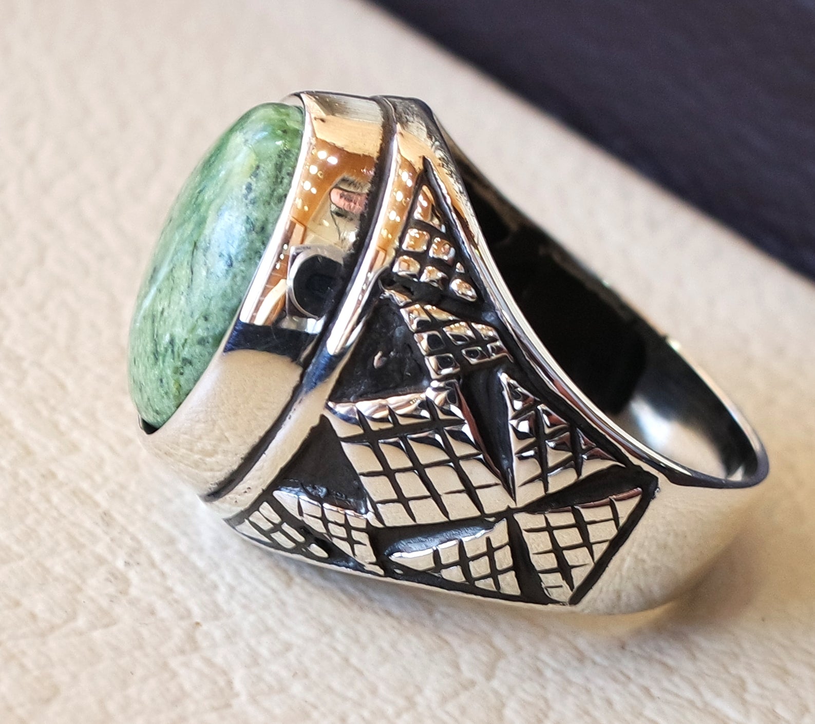 green swiss opal natural stone men ring sterling silver 925 stunning genuine gem ottoman arabic style jewelry all sizes