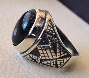 Snowflake obsidian black aqeeq heavy man ring natural stone sterling silver 925 vintage turkish style all sizes fast shipping