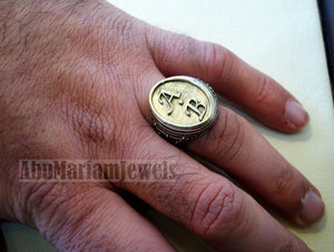Initials Customized men ring personalized any 2 letters antique jewelry style sterling silver 925 and bronze any size In-1003