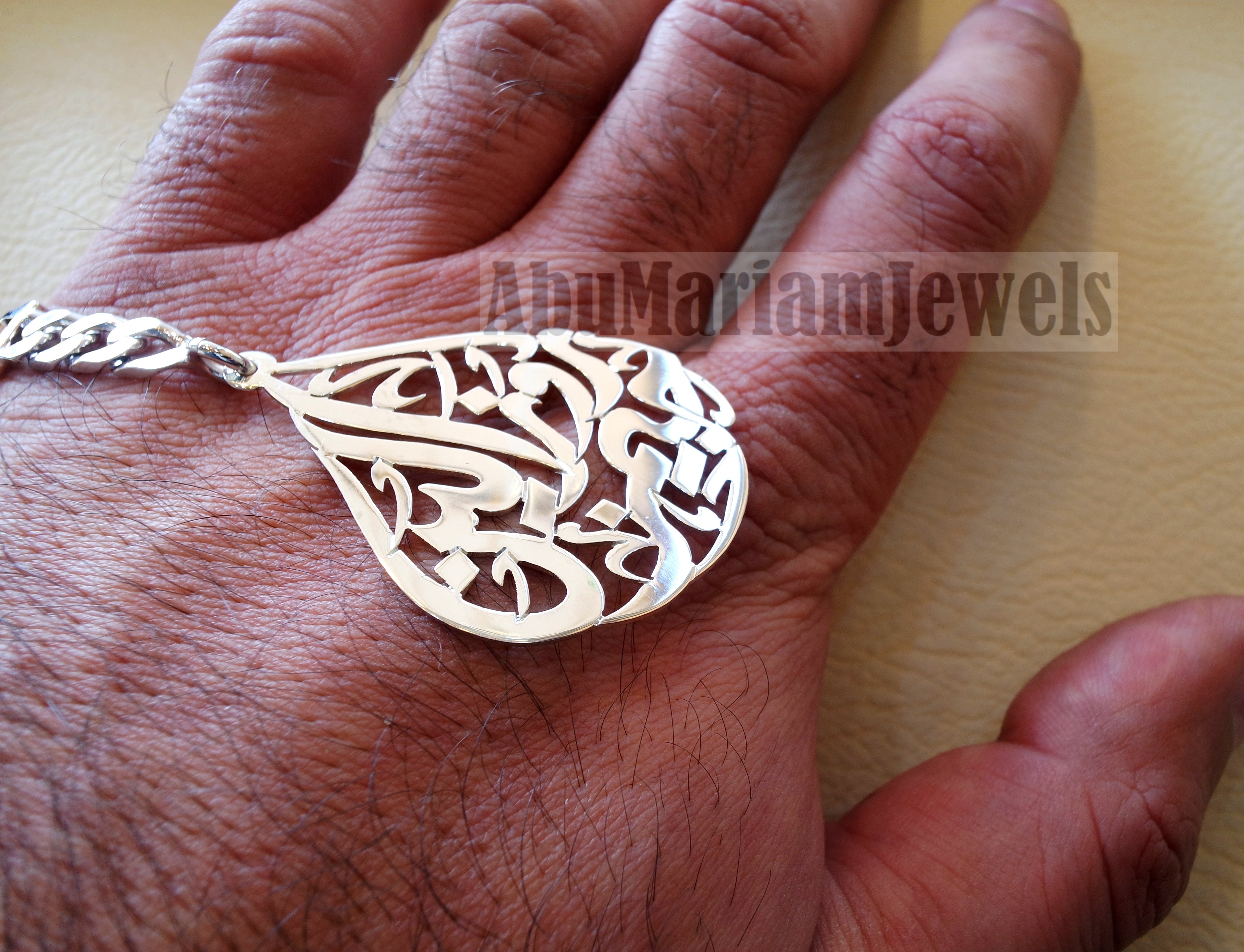 Key chain one or two names arabic made to order customized sterling silver 925 big size pear , oval , round or any shape اسماء عربي