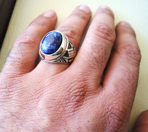Sodalite natural stone dark royal blue men ring sterling silver 925 stunning genuine gem two ottoman arabic style jewelry all sizes