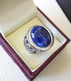 Sodalite natural stone dark royal blue men ring sterling silver 925 stunning genuine gem two ottoman arabic style jewelry all sizes