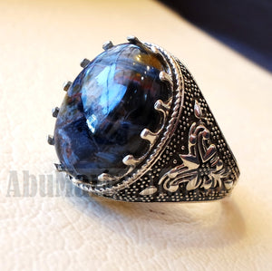 man ring pietersite natural stunning tempest stone sterling silver 925 oval cabochon multi color gem ottoman arabic style all sizes jewelry