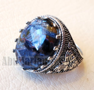 man ring pietersite natural stunning tempest stone sterling silver 925 oval cabochon multi color gem ottoman arabic style all sizes jewelry