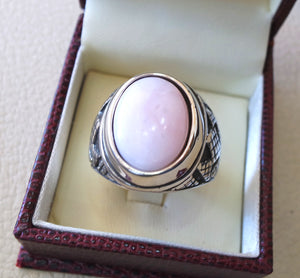 pink opal natural stone men ring sterling silver 925 stunning genuine gem ottoman arabic style jewelry all sizes