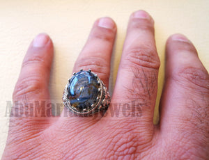 man ring pietersite natural stunning tempest stone sterling silver 925 oval cabochon multi color gem ottoman arabic style all sizes jewelry