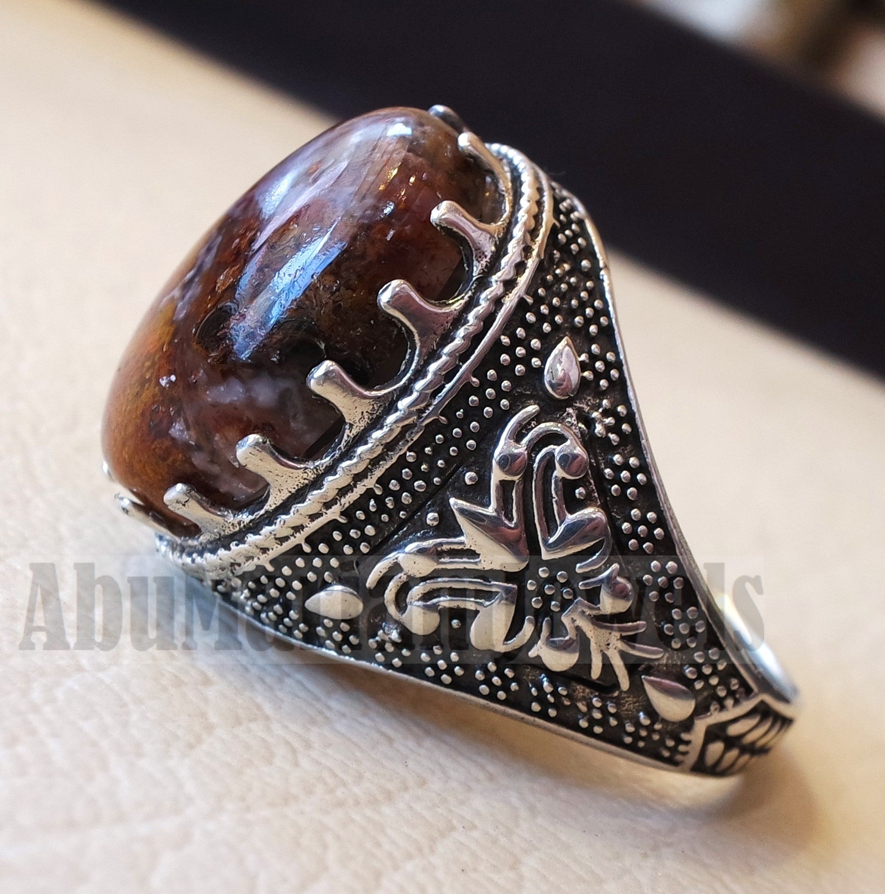 Agua nevada aqeeq sulymani natural Mexican stone sterling silver 925 m Abu Mariam Jewelry