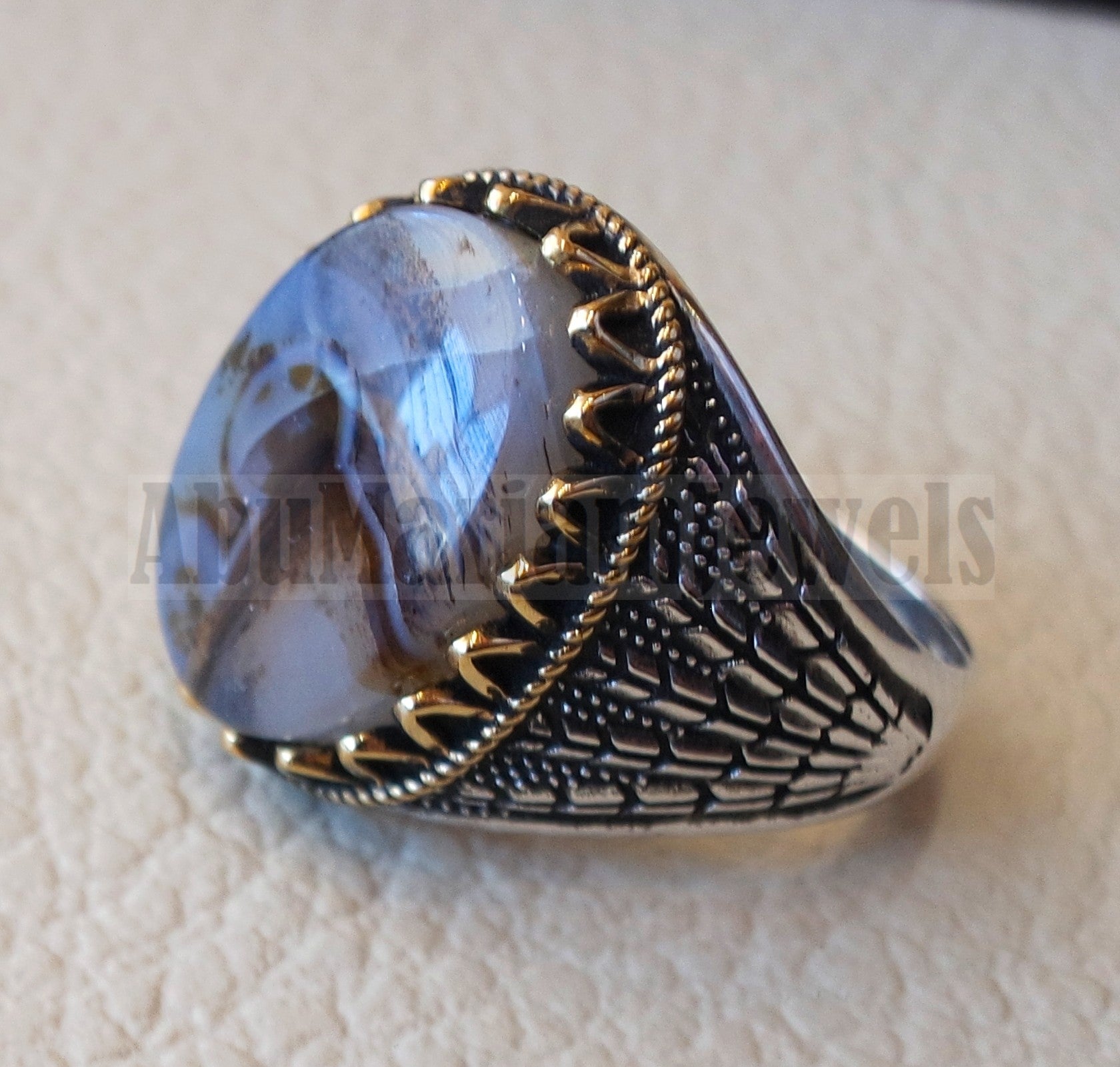 Oval yamani aqeeq natural semi precious multi color agate gem men ring sterling silver 925 and bronze jewelry all sizes  1007 عقيق يماني