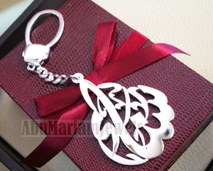Key chain one or two names arabic made to order customized sterling silver 925 big size pear - oval or round shape اسماء عربي Key_003