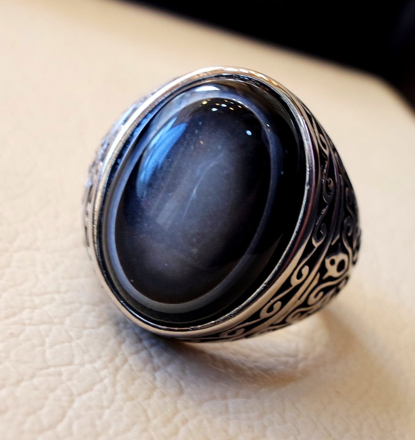 Sulymani aqeeq gorgeous agate natural cabochon man ring sterling silver all sizes jewelry middle eastern arabic turkey antique style