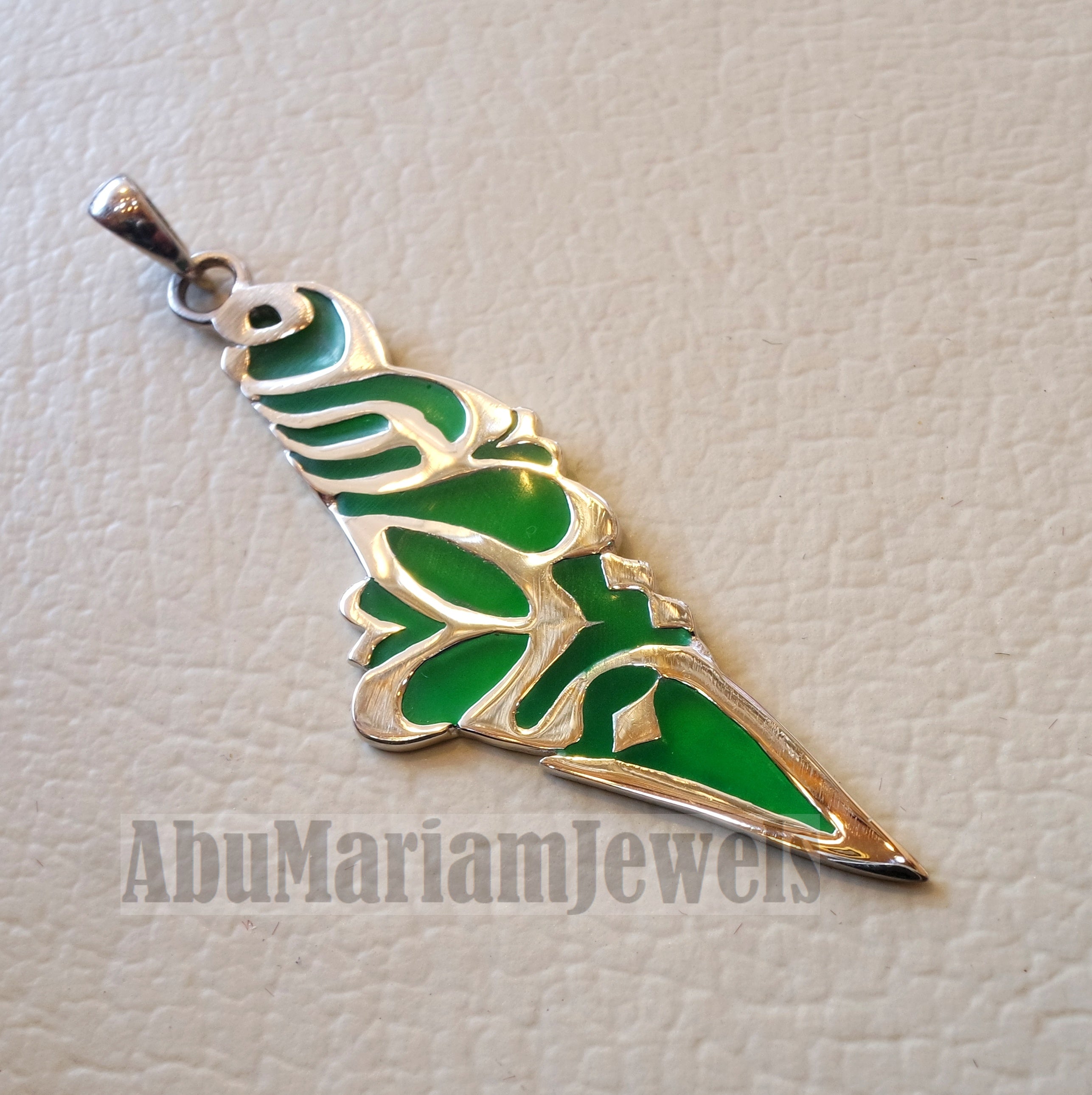 Palestine map pendant sterling silver 925 k high quality with green enamel jewelry arabic calligraphy fast shipping خارطه فلسطين