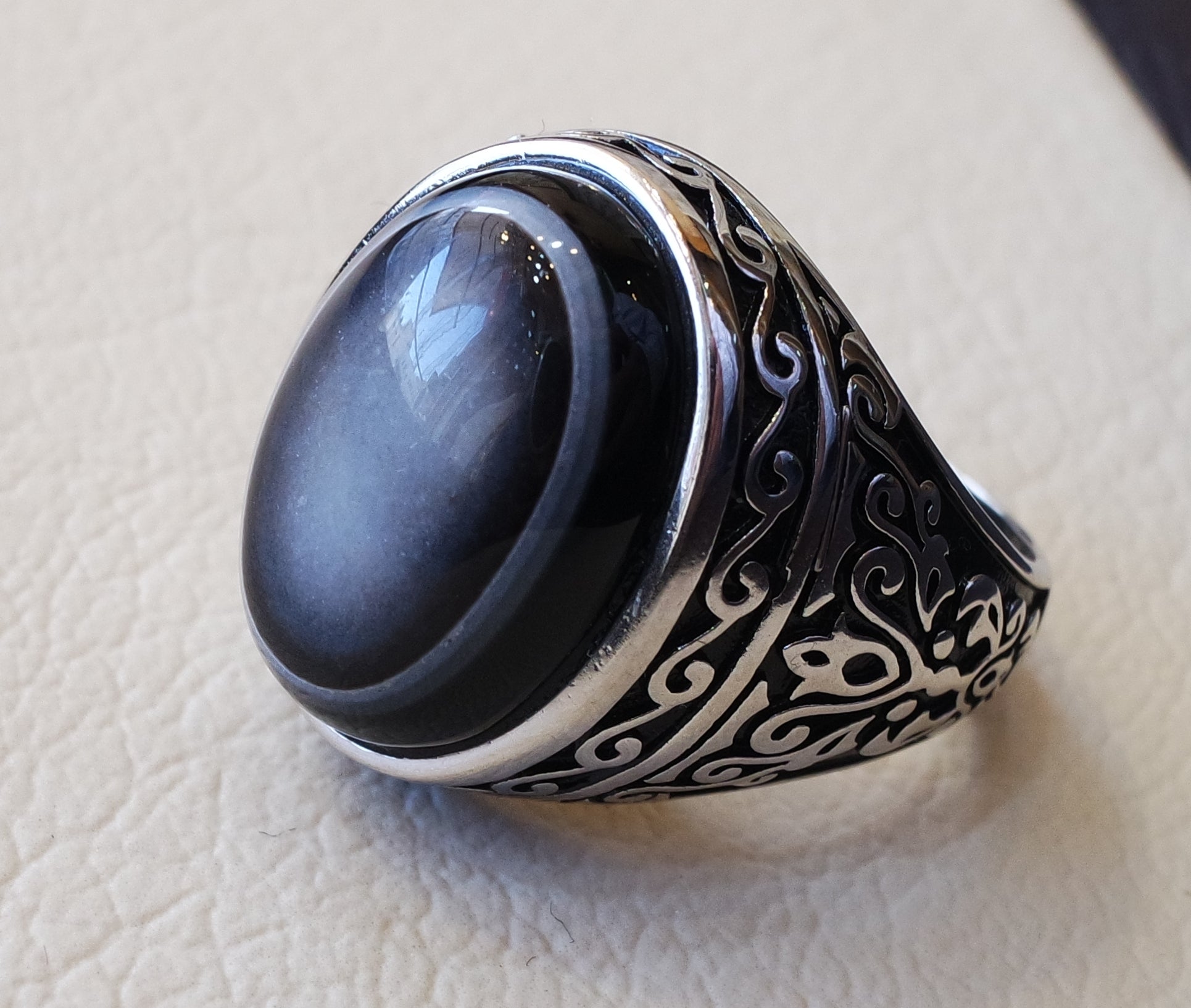 Sulymani aqeeq gorgeous agate natural cabochon man ring sterling silver all sizes jewelry middle eastern arabic turkey antique style