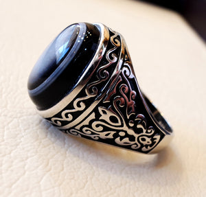 Sulymani aqeeq gorgeous agate natural cabochon man ring sterling silver all sizes jewelry middle eastern arabic turkey antique style