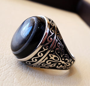 Sulymani aqeeq gorgeous agate natural cabochon man ring sterling silver all sizes jewelry middle eastern arabic turkey antique style