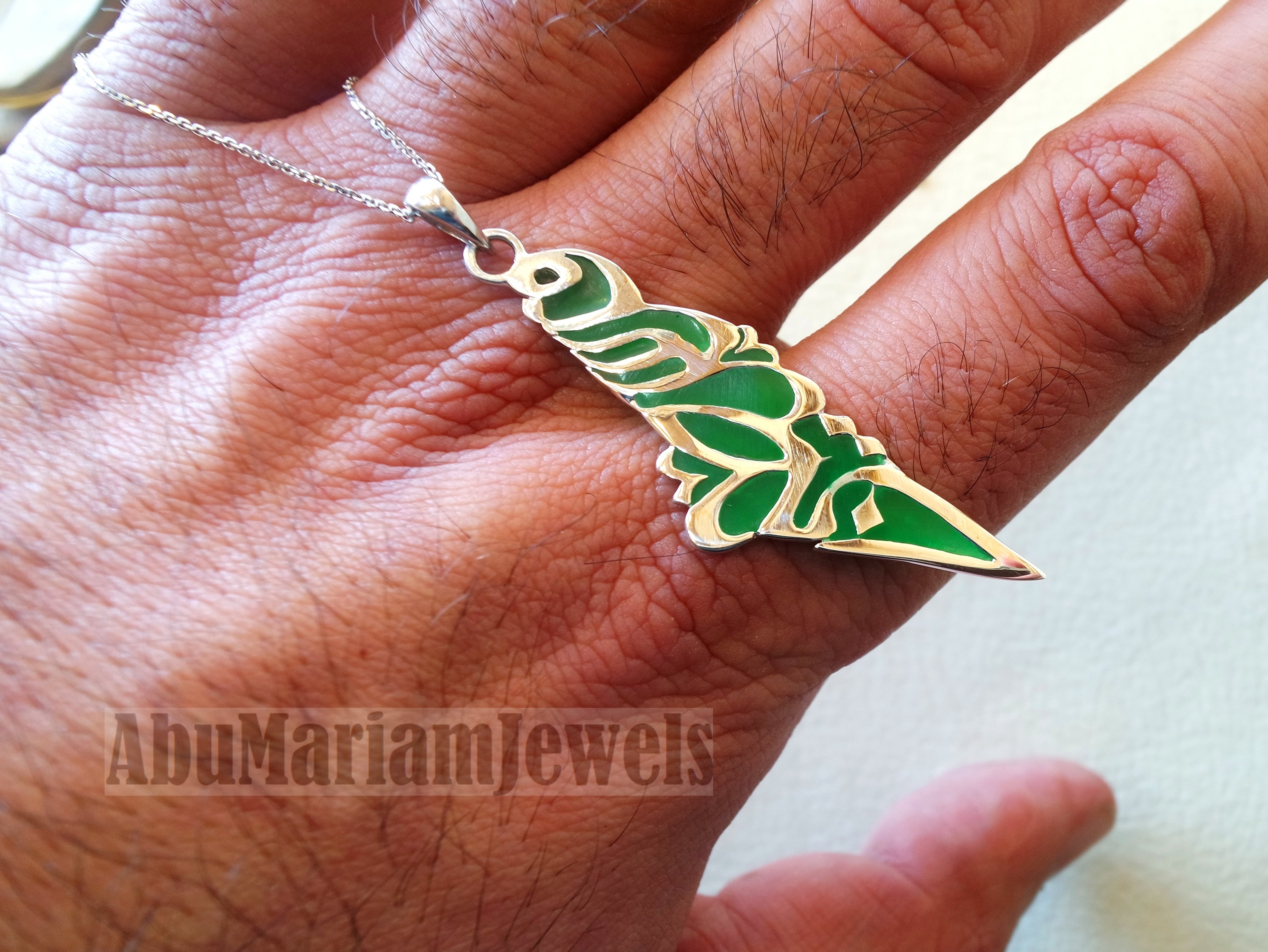 Palestine map pendant sterling silver 925 k high quality with green enamel jewelry arabic calligraphy fast shipping خارطه فلسطين