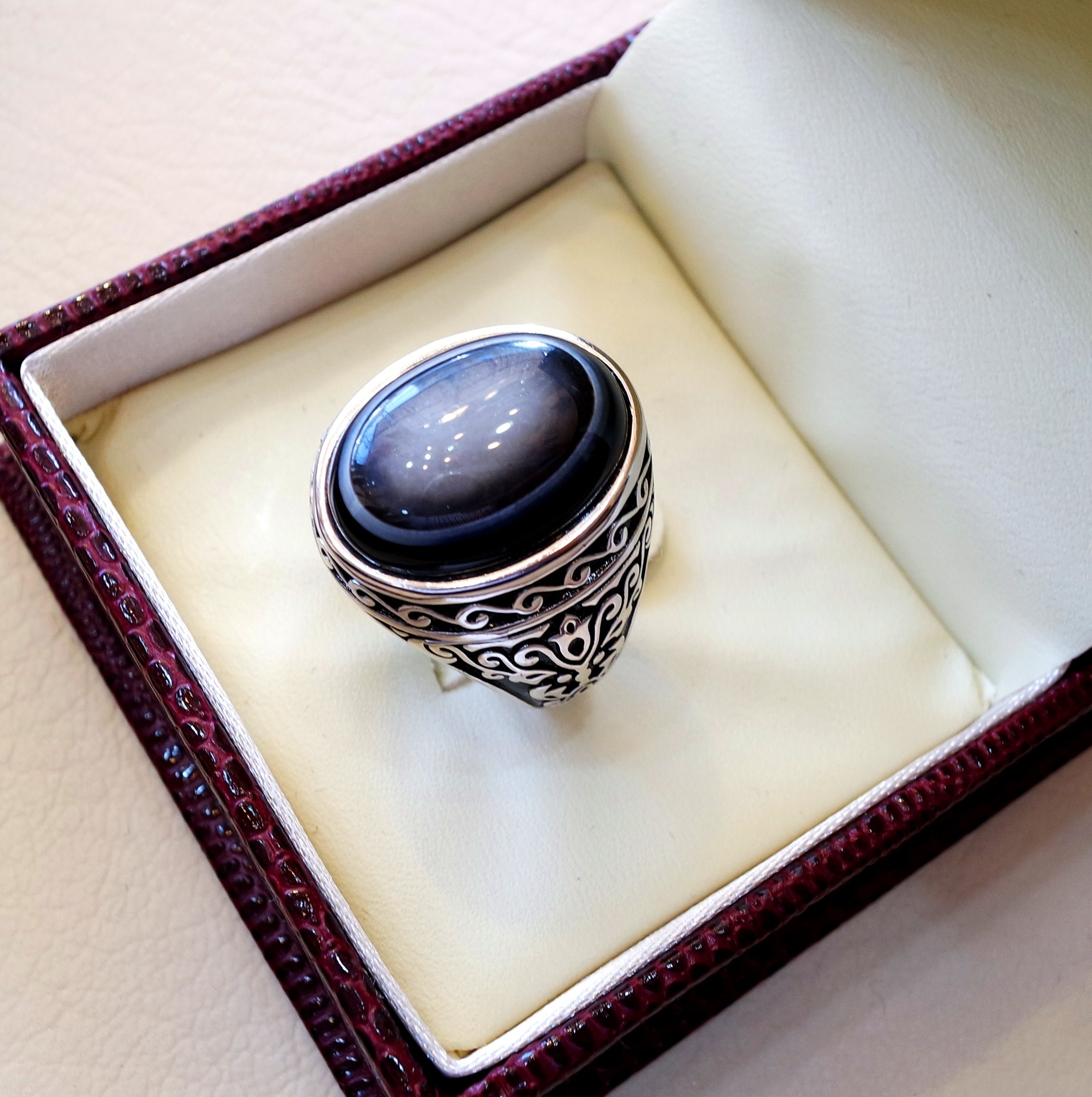 Sulymani aqeeq gorgeous agate natural cabochon man ring sterling silver all sizes jewelry middle eastern arabic turkey antique style