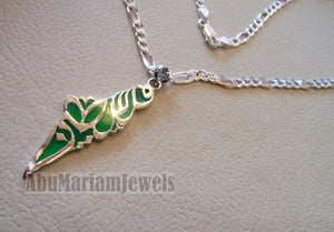 Palestine map pendant sterling silver 925 with thick chain  high quality with green enamel jewelry arabic calligraphy fast shipping خارطه فلسطين