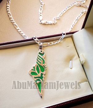 Palestine map pendant sterling silver 925 with thick chain  high quality with green enamel jewelry arabic calligraphy fast shipping خارطه فلسطين