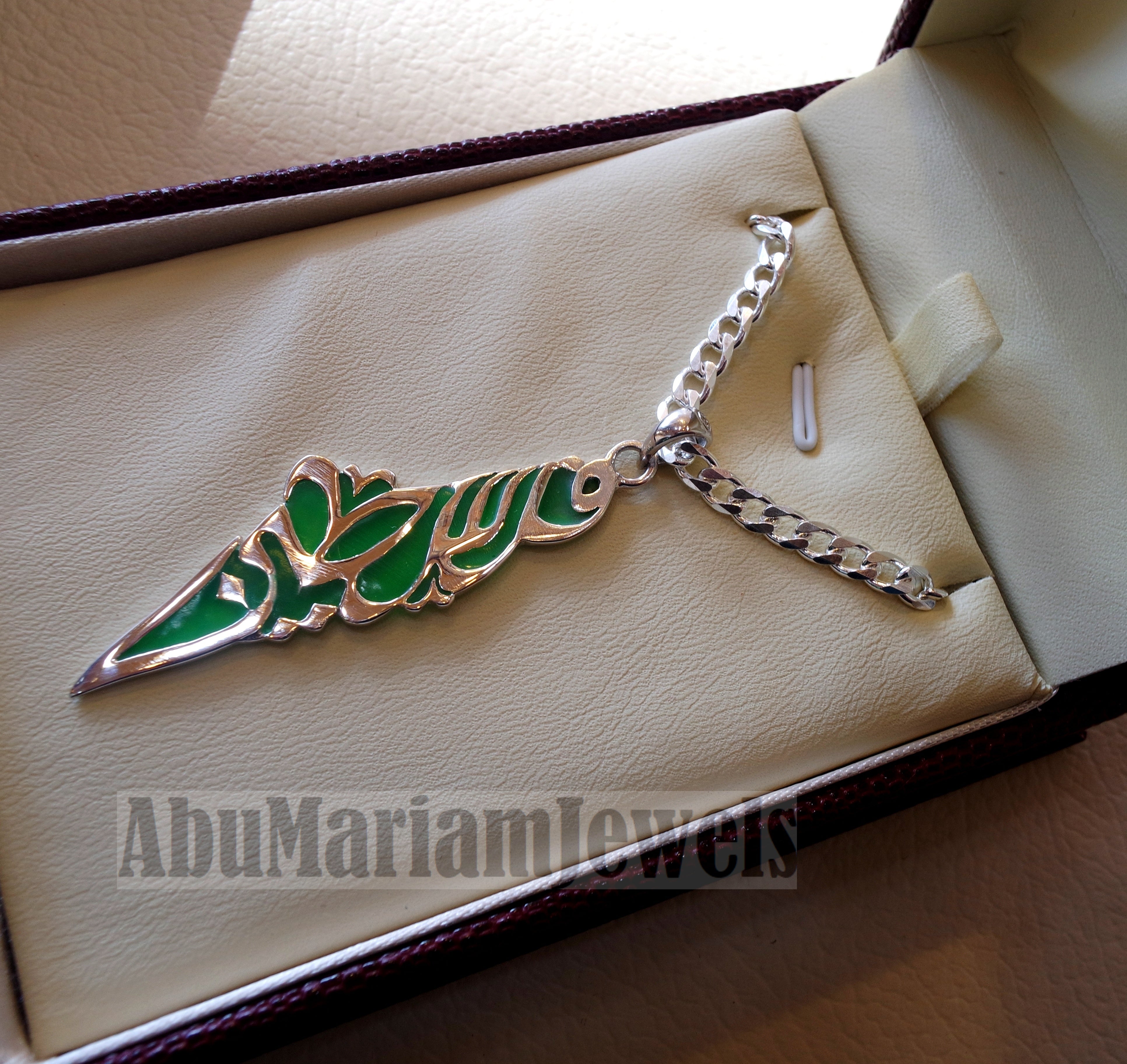 Palestine map pendant sterling silver 925 with thick heavy chain  high quality with green enamel jewelry arabic calligraphy fast shipping خارطه فلسطين