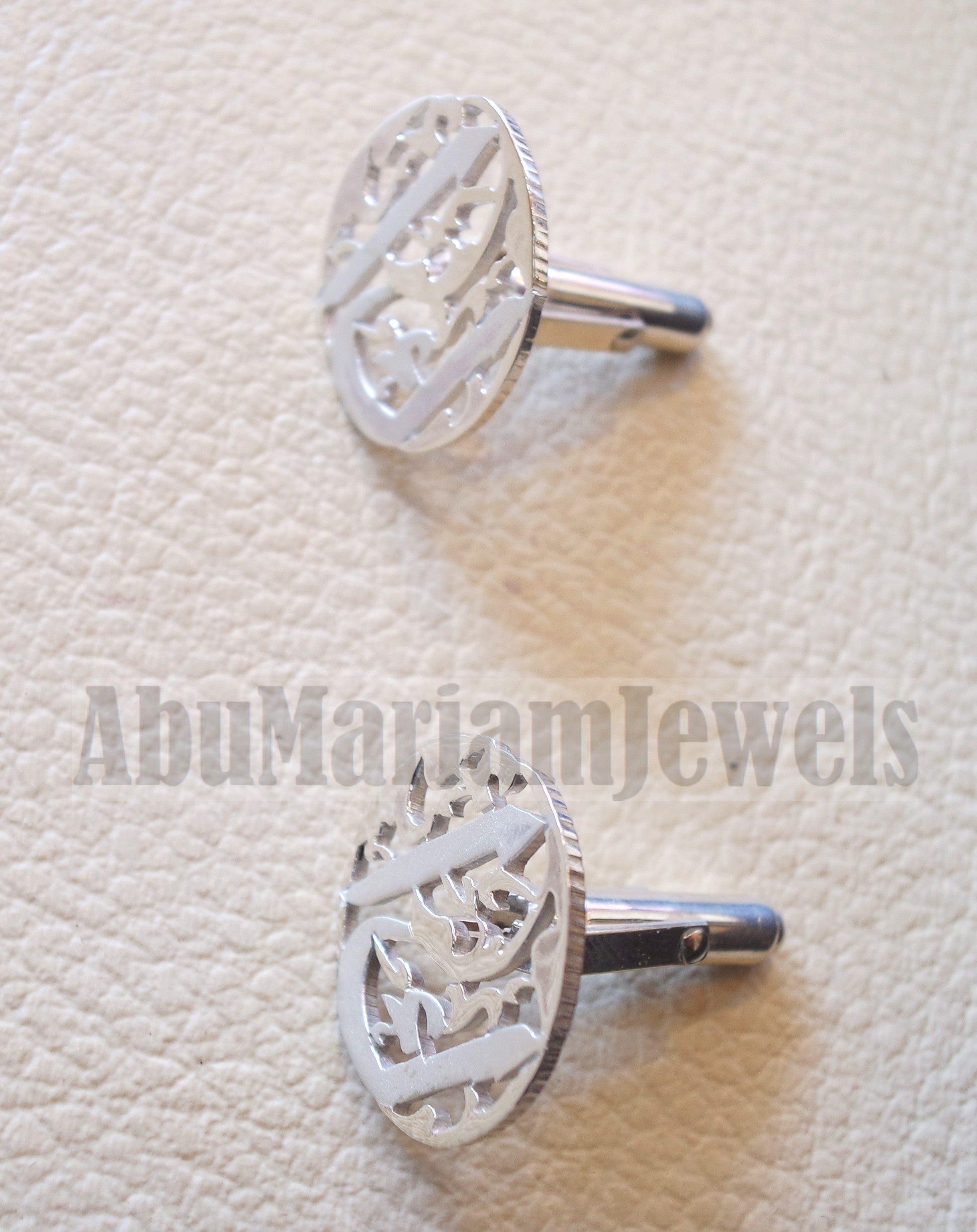 cufflinks , cuflinks 2 words on piece calligraphy arabic customized any name made to order sterling silver 925 heavy men jewelry عربي CF13