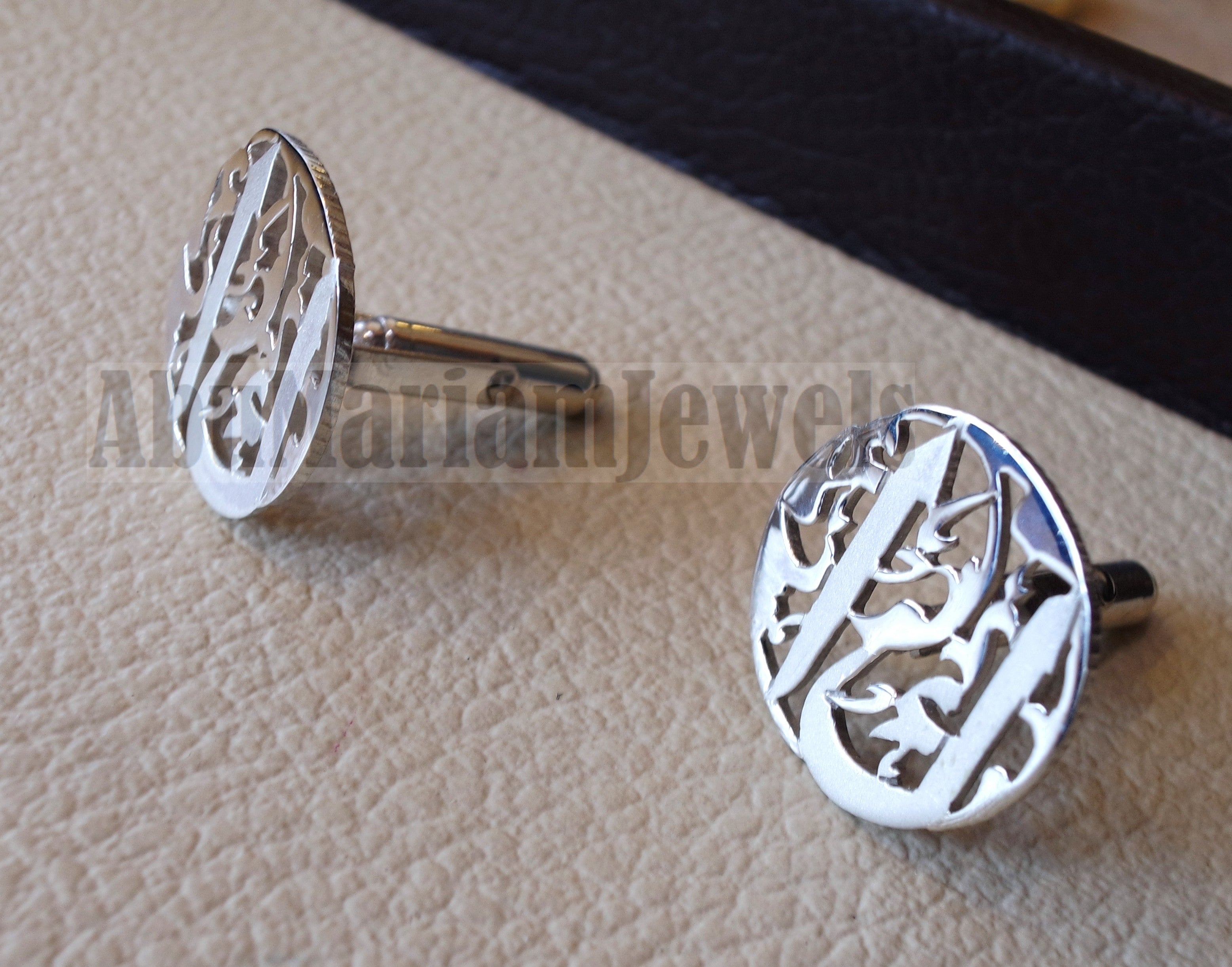 cufflinks , cuflinks 2 words on piece calligraphy arabic customized any name made to order sterling silver 925 heavy men jewelry عربي CF13
