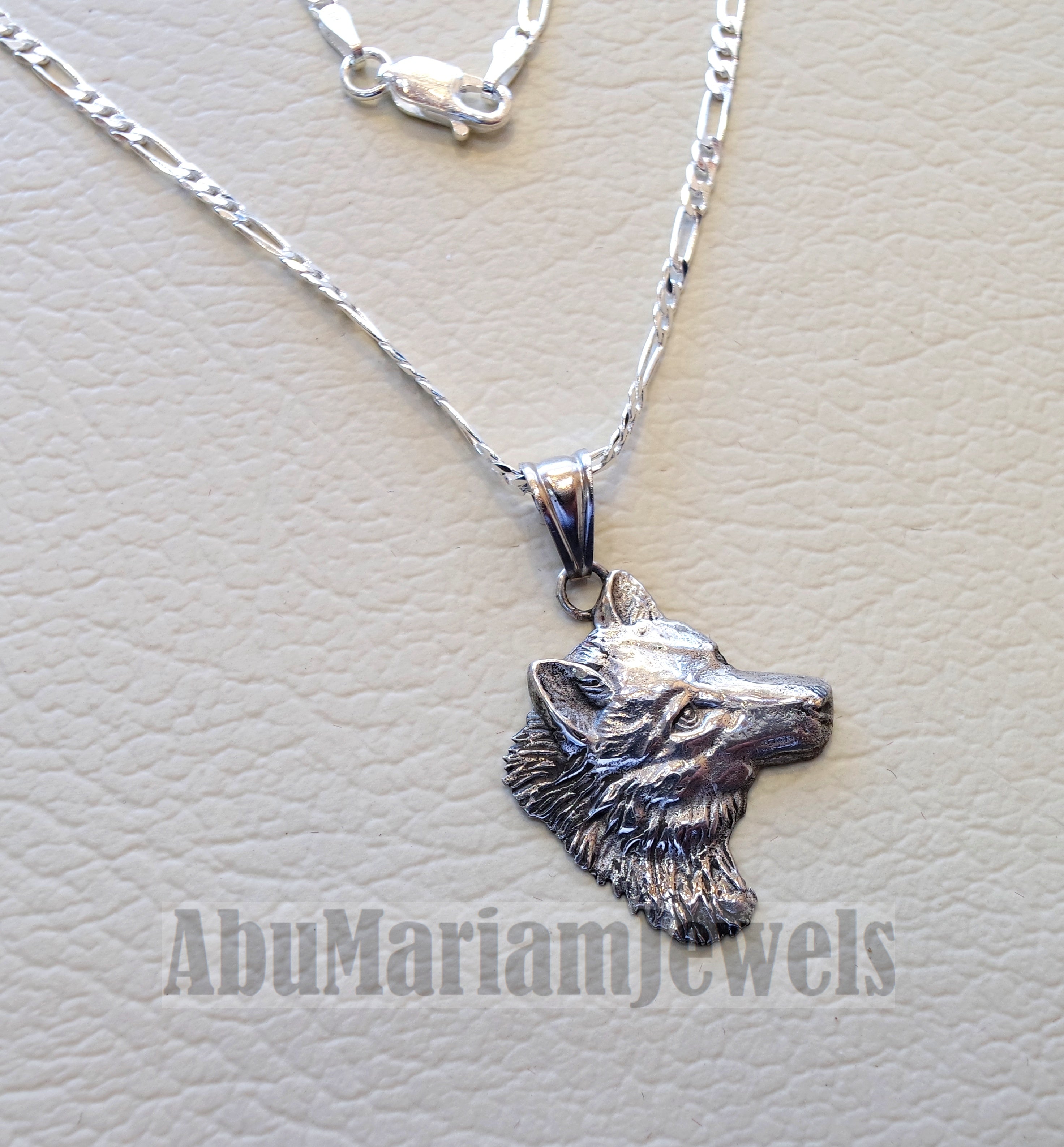 wolf , Husky dog sterling silver 925 pendant with thin figaro chain handmade animal head jewelry fast shipping detailed craftsmanship