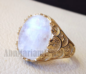 18k gold men ring moonstone energy stone high quality flashy white natural stone all sizes Ottoman signet style fine jewelry fast shipping