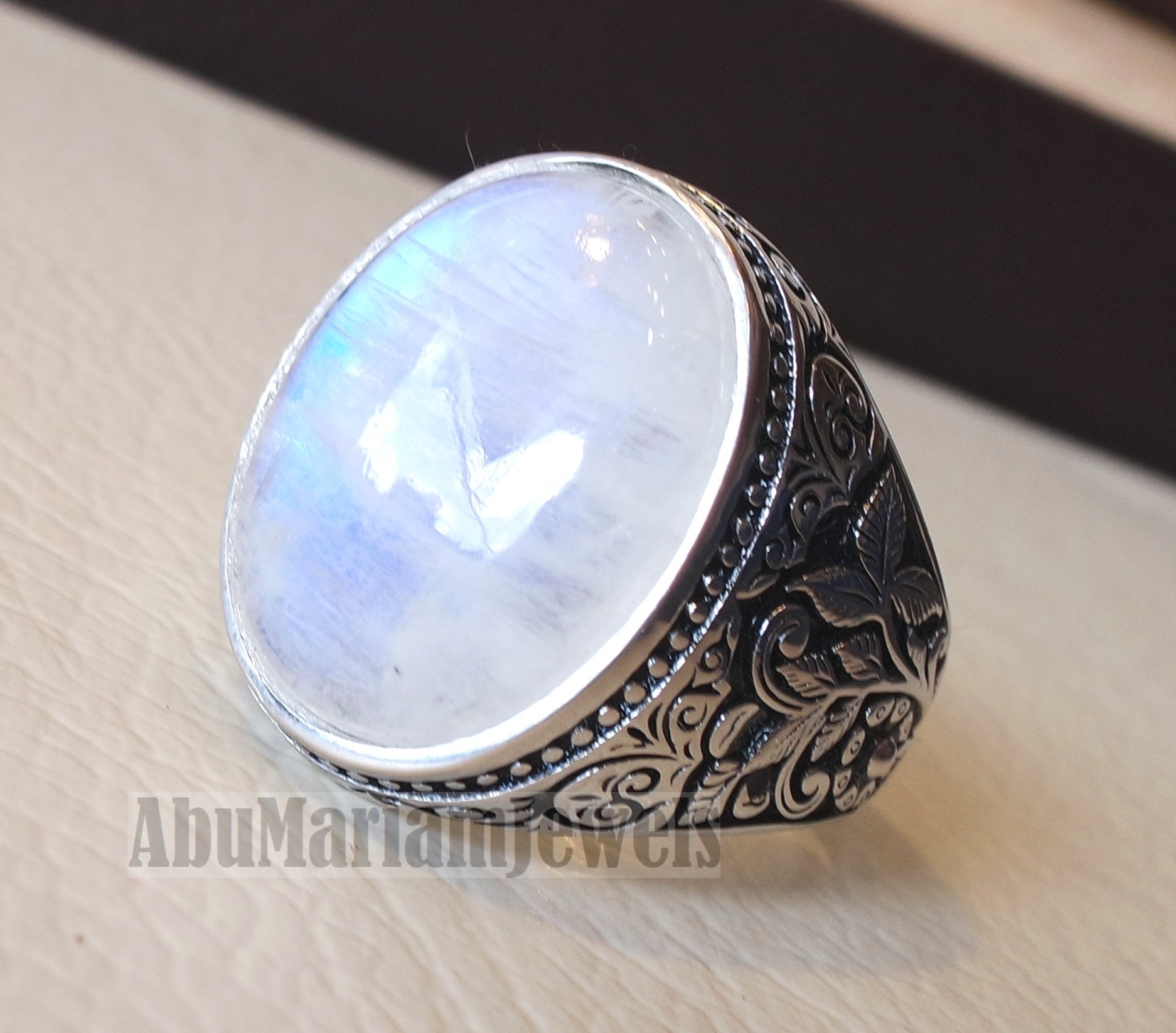 moonstone natural stone durr al najaf men ring jewelry sterling silver 925 stunning genuine gem nature design style jewelry all sizes