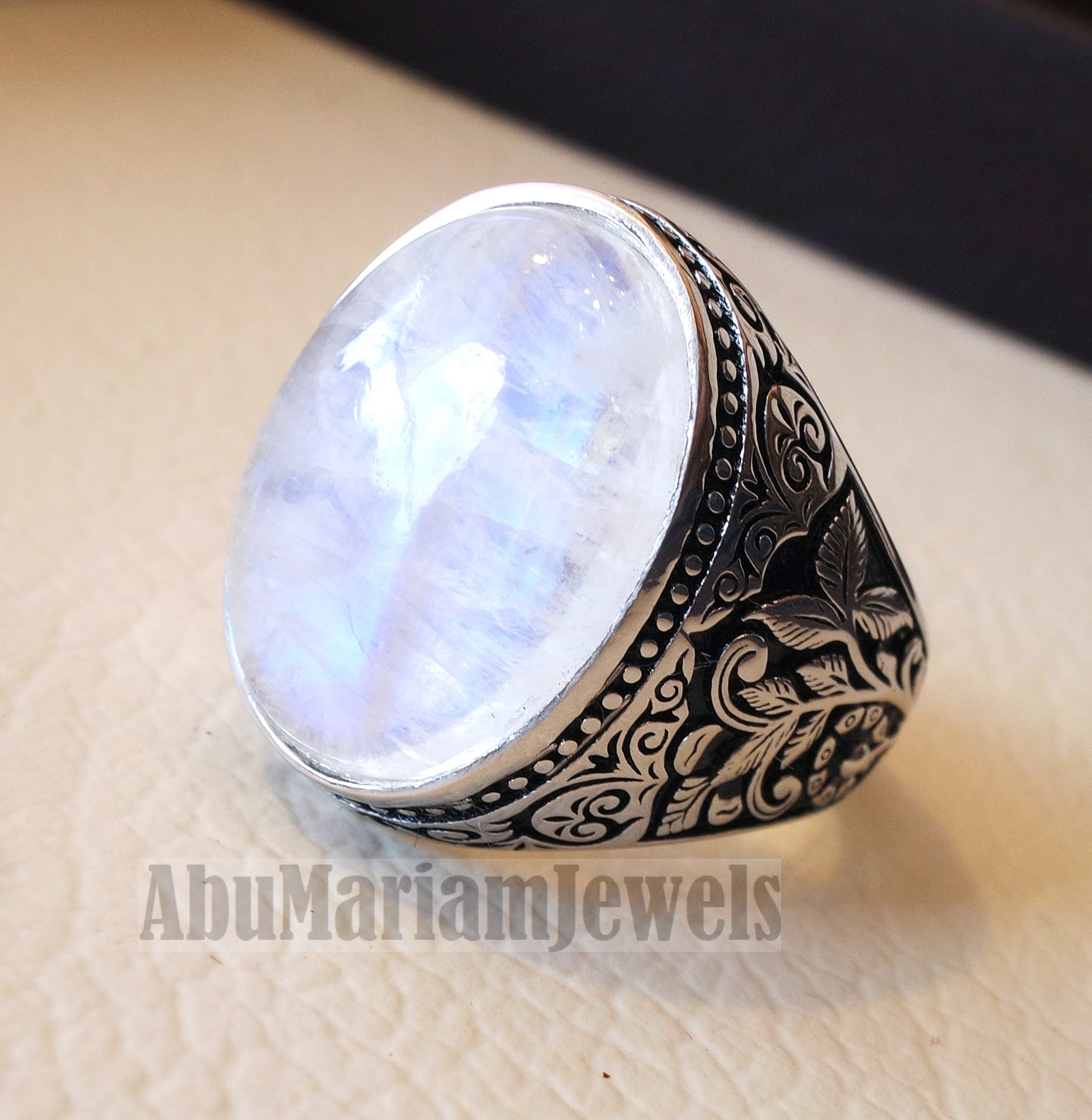 moonstone natural stone durr al najaf men ring jewelry sterling silver 925 stunning genuine gem nature design style jewelry all sizes