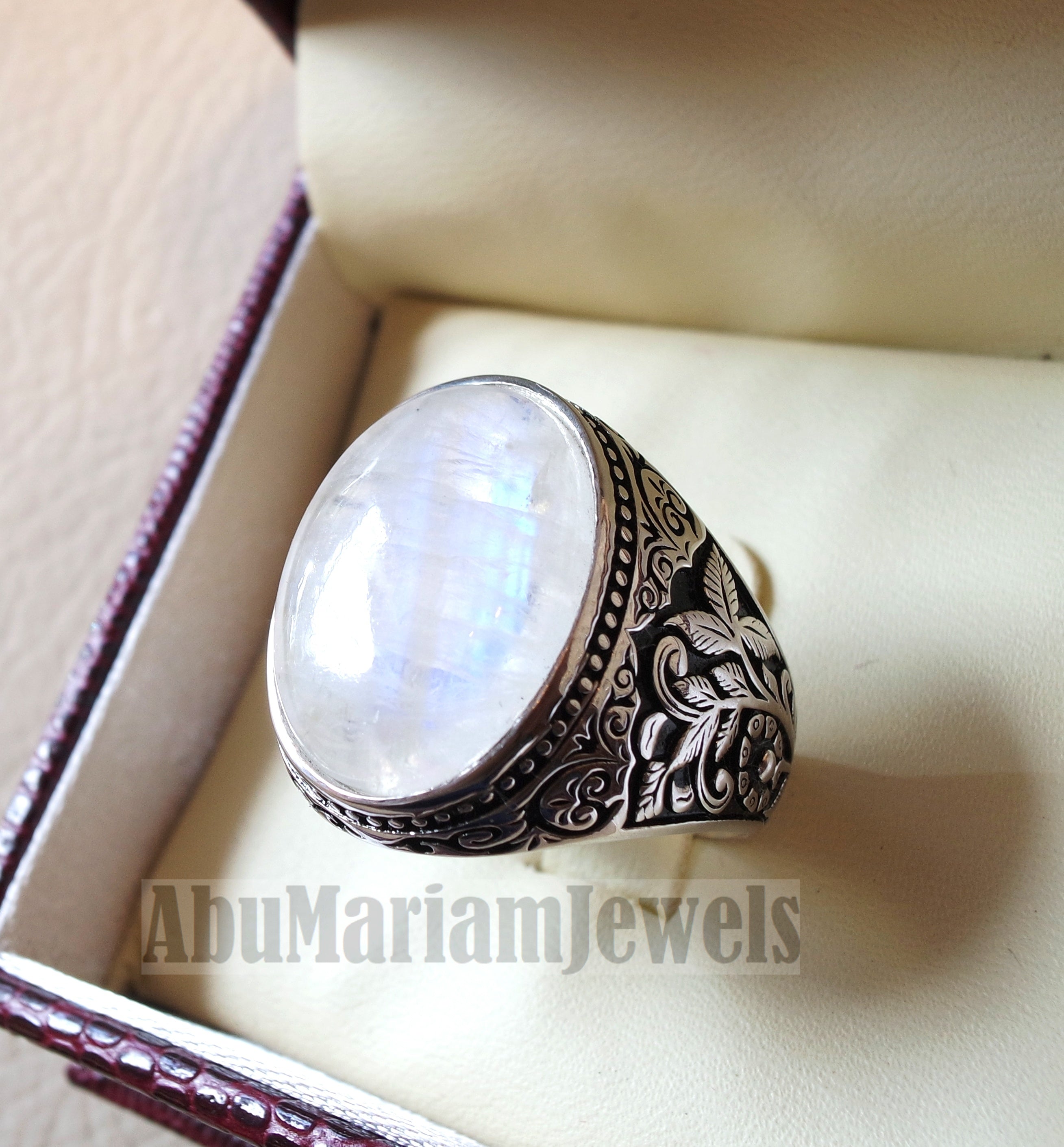 moonstone natural stone durr al najaf men ring jewelry sterling silver 925 stunning genuine gem nature design style jewelry all sizes