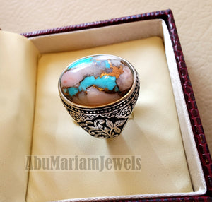 Copper pink Opal Turquoise blue natural stone ring sterling silver 925 men jewelry all sizes gem highest quality middle eastern style