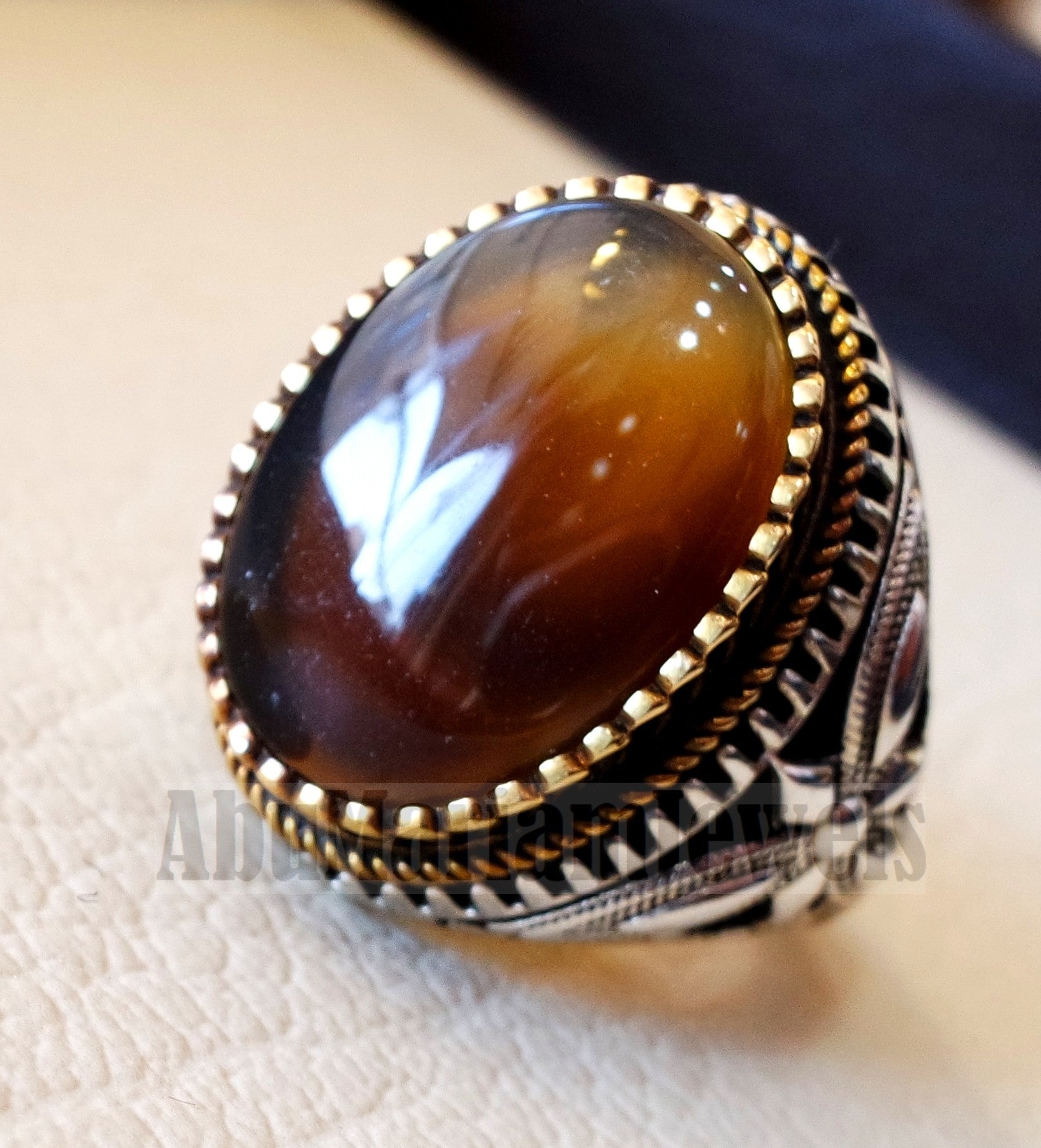 Oval yamani aqeeq natural semi precious multi color agate gem men ring sterling silver 925 and bronze jewelry all sizes  1011 عقيق يماني