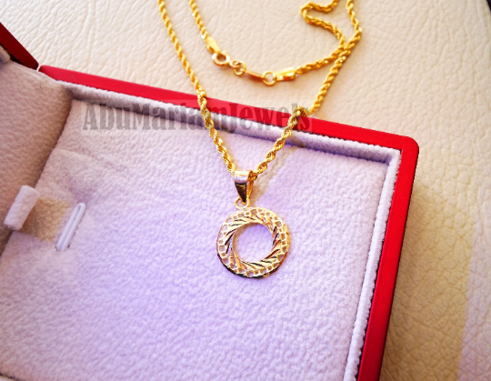21K gold round pendant with rope chain gold jewelry 16 and 20 inches f –  Abu Mariam Jewelry