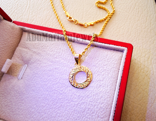 21K gold heart pendant with rope chain gold jewelry 16 and 20 inches f –  Abu Mariam Jewelry