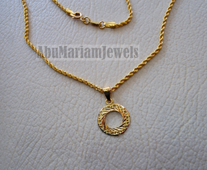 21K gold round pendant with rope chain gold jewelry 16 and 20 inches fast shipping with gift box valentine , Anniversary , birthday gift