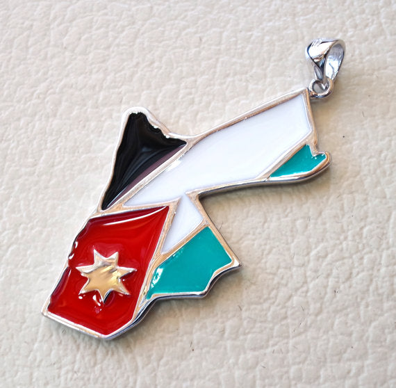 Kingdom of Jordan sterling silver map and flag enamel colors big pendant 925 k high quality arabic jewelry express shipping خارطة الاردن فضه