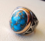 Turquoise blue natural copper stone ring sterling silver 925 men jewelry all sizes semi precious gem highest quality middle eastern style