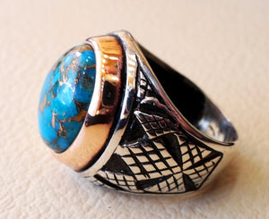 Turquoise blue natural copper stone ring sterling silver 925 men jewelry all sizes semi precious gem highest quality middle eastern style