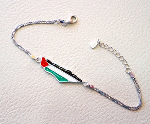 Palestine map & flag bracelet sterling silver 925 k fit all sizes double chain colorful enamel high quality jewelry اسواره خارطه وعلم فلسطين